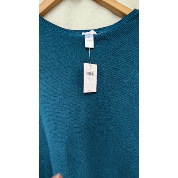 J Jill Womens poncho sweater S-L fringe cotton teal blue boho minimalist Tassels - Picture 2 of 4